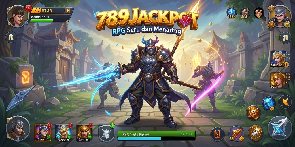 Tangkapan layar utama 789JACKPOT menampilkan pertarungan epik dalam permainan RPG.
