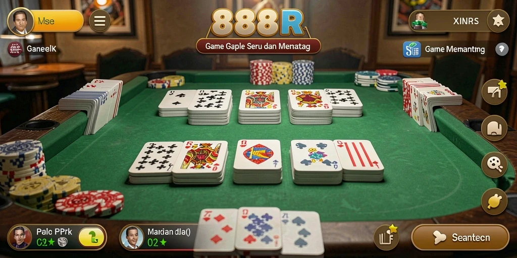 Tampilan seru gameplay Gaple dalam 888R dengan grafis menawan.