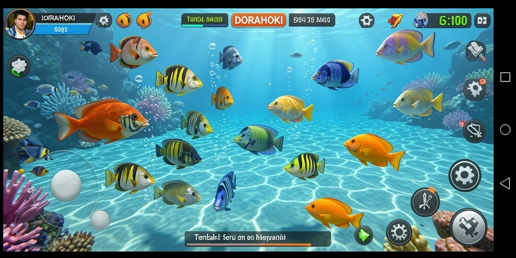 Screenshot DORAHOKI menampilkan aksi menembak ikan yang seru.