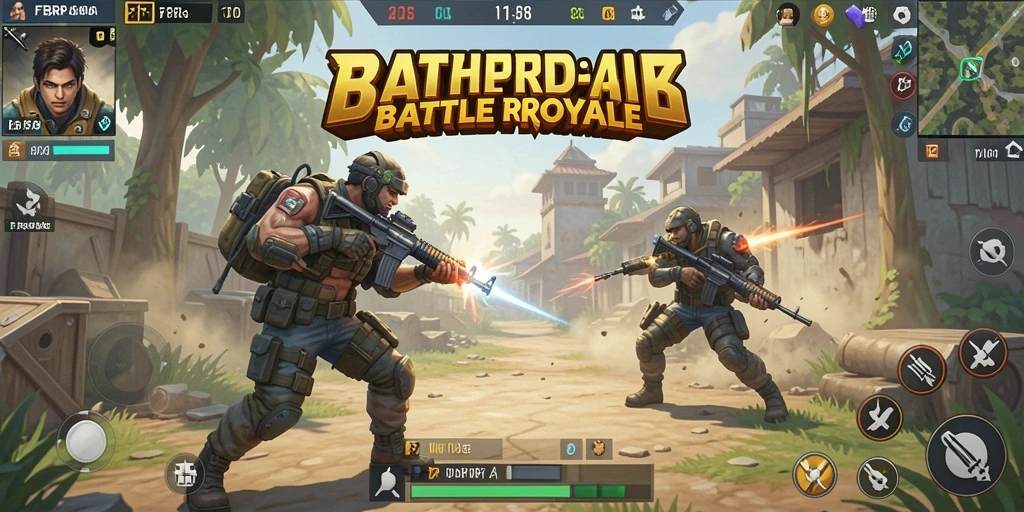 Screenshot dari gameplay FBRP88 menampakkan aksi seru di medan perang Battle Royale.