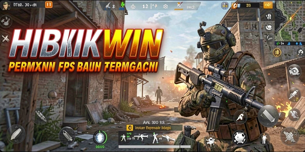 Screenshot gameplay HIBIKIWIN menampilkan aksi tembak-menembak yang seru.