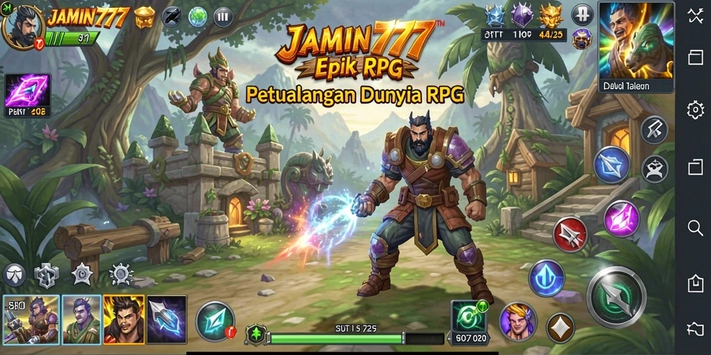 Screenshot utama menunjukkan petualangan seru dalam game RPG.