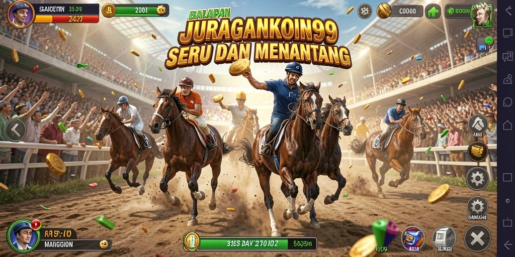 Screenshot gameplay JURAGANKOIN99 menampilkan mobil balap melaju kencang di lintasan.