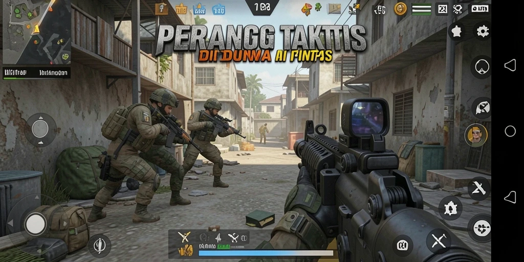 Tampilan gameplay seru dalam aksi perang FPS.