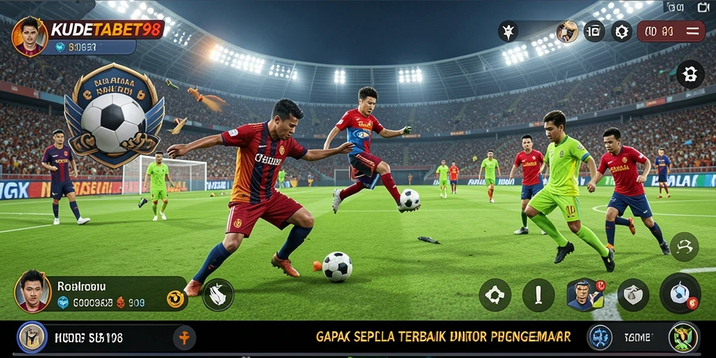 Tampilan gameplay KUDETABET98 dengan aksi sepak bola nyata.