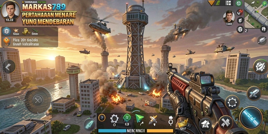Tampilan aksi seru dalam game Tower Defense MARKAS789.