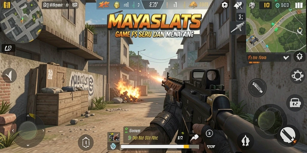 Gameplay dinamis dengan aksi tembak-menembak yang intens di MAYASLOTS.