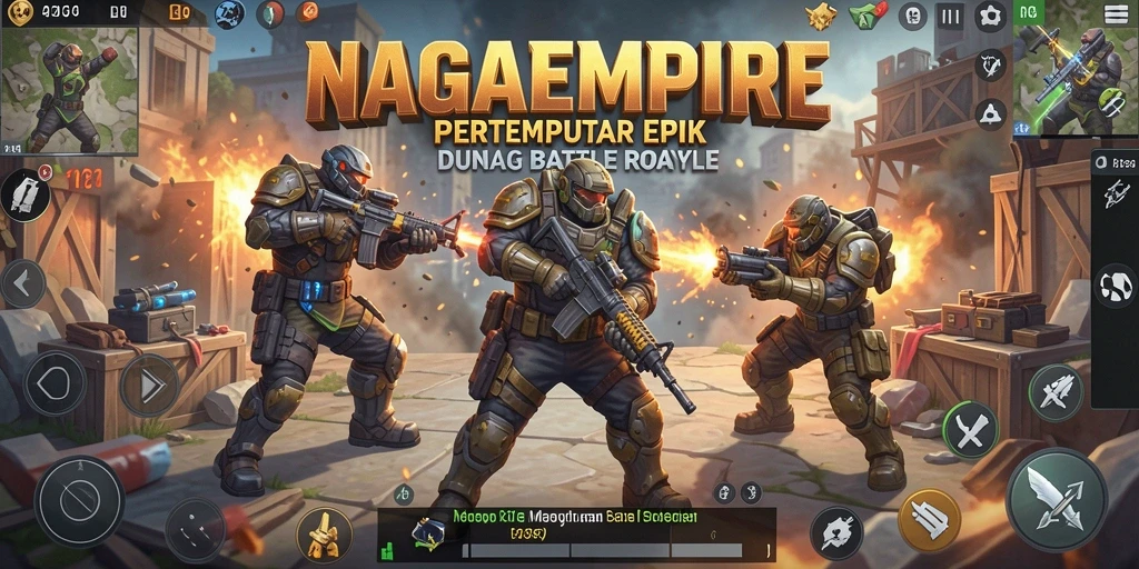 Screenshot menunjukkan aksi pertempuran intens di NAGAEMPIRE.