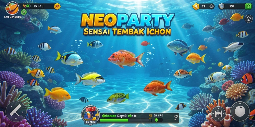 Screenshot gameplay NEOPARTY menampilkan aksi seru menembak ikan.