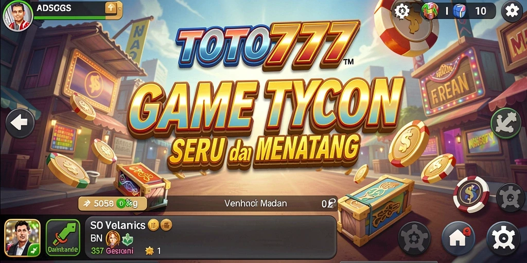 Screenshot gameplay TOTO777 menampilkan aksi membangun kerajaan bisnis.