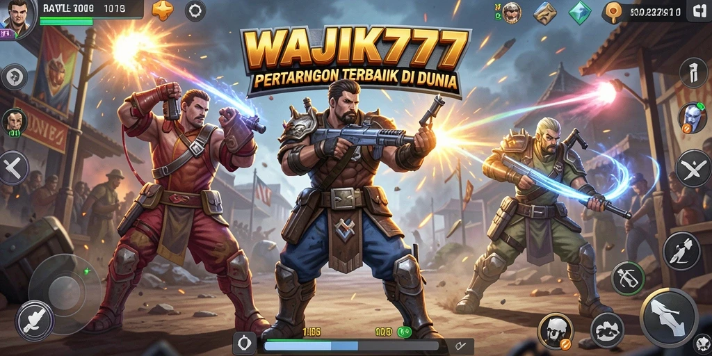 Tangkapan layar utama WAJIK777 menunjukkan aksi seru dalam permainan Battle Royale.